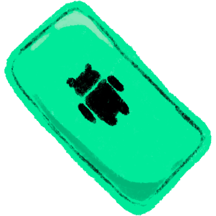 Phone shape in shades of green with a black android symbol